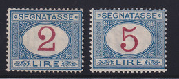 Regno D'Italia 1870 Segnatasse 2 L. + 5 L. Azzurro E Carminio Sass. 29/30 MH*/MNH** Cv. 1245 - Taxe