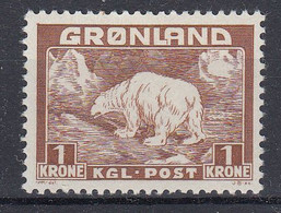 Greenland 1938 Definitive 1Kr Polar Bear 1v ** Mnh (57475) - Neufs