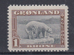 Greenland 1945 Definitive 1Kr Polar Bear 1v ** Mnh (57475A) Spot In Gum (waterdrop??) - Neufs