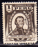 PERU' 1949 1951 TORIBIO DE LUZURIAGA  SOL 1s USATO USED OBLITERE' - Pérou