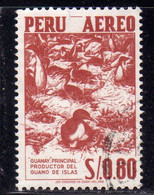 PERU' 1953 1960 AIR MAIL Guanayes Colony Of Guanay Comorants - SOL 0.80s CENT. 80c USATO USED OBLITERE' - Pérou