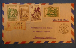 E11 TOGO AOF BELLE LETTRE RECOMMANDEE RARE 1946 PAR AVION LOMé POUR BESANçON FRANCE + T. P DE COTE D IVOIRE - Lettres & Documents