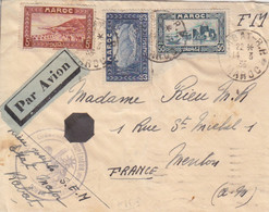 Lettre FM Par Avion Obl. Rabat RP Maroc Le 14/3/35 Sur N° 131, 135,139  Pour Mentonn + Cachet "Cdt Supérieur Des Troupes - Briefe U. Dokumente