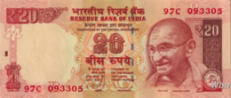 India 20 Rupees (P103) Letter R 2012 -UNC- - India