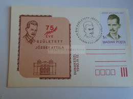 D187909 Commemorative  Postcard  Levelezőlap  - Dunakeszi 1980  József Attila - Brieven En Documenten