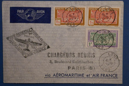 E 12 TOGO BELLE LETTRE RARE 1937 LOME POUR PARIS + PREMIER VOL + CHARGEURS REUNIS + AFFRANCHISSEMENT PLAISANT - Brieven En Documenten