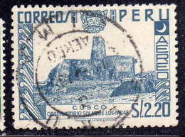 PERU' 1953 AIR MAIL POSTA AEREA INCA SOLAR OBSERVATORY CUSCO SOL 2.20s USATO USED OBLITERE' - Pérou