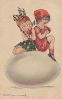 Bompard Girls Eating Chocolate Eggs Sat On A Big Egg. Paques Easter - Bompard, S.