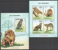 IC015 2014 IVORY COAST EMBOSSED AFRICAN FAUNA LEOPARDS WILD CATS ANIMALS #1594-8 BL206 MNH - Roofkatten