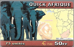 CARTE-PREPAYEE-7,5€-QUICK AFRIQUE--ELEPHANTS-Exp31/12/2001-Plastic Fin Glacé-Gratté-TBE/RARE - Giungla