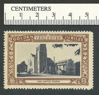 B65-63 CANADA Vancouver Golden Jubilee 1936 MLH First Baptist Church - Local, Strike, Seals & Cinderellas