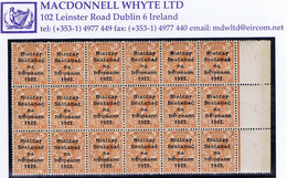 Ireland 1922 Thom Rialtas Blue-black 2d Orange Die 1 Marginal Block Of 18 Mint Unmounted, Plate 5 Showing Junction Of St - Unused Stamps