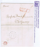 Ireland Antrim 1841 Printed Belfast Banking Co. Letter To Ballymoney Prepaid "1" With Boxed PAID AT/BALLYMENA In Red - Préphilatélie