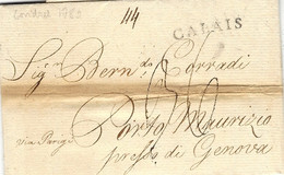 1789- Lettre De Londres Acheminée à  CALAIS  ( Lenain N°9 )  Pour Porto Maurizio ( Près De Gênes )  " Via Parigi " - 1701-1800: Vorläufer XVIII