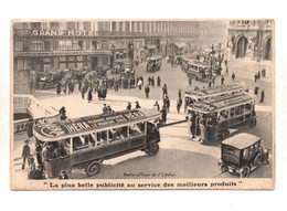 (RECTO / VERSO) PARIS EN 1925 - PLACE DE L' OPERA  AVEC VIEILLES VOITURES ET BUS - PUBLICITE HERA - CPA - Plätze