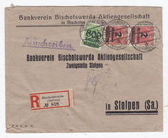 Deutsches Reich R-Brief Vom Bankverein Bischofswerda Zweigst.Stolpen Mit MIF Portorichtig - Cartas