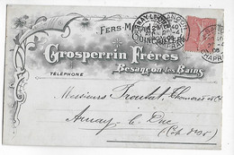MARCOPHILIE  -  CARTE  POSTALE  COMMERCIALE   -  GROSPERRIN  Besançon  à  ARNAY  Le  DUC  En  1906 - 1903-60 Säerin, Untergrund Schraffiert
