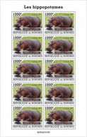 Burundi 2022, Animals, Hippo, Sheetlet - Unused Stamps