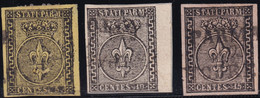 Parma 1852 Serie Di 3 Valori I Em. 5 C. + 10 C. + 15 C. Sass. 1/3 Usati Cv. 800 - Parme