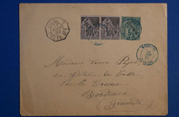 Q8 LA REUNION BELLE LETTRE TRES RARE 1892 PAQUEBOT SAINT DENIS POUR BORDEAUX FRANCE+ PAIRE DE TP SANS ACCENT - Briefe U. Dokumente