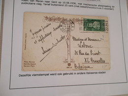 Collection Spécialisée Autriche Italie 1936 Carte Pub Oblitération Roma Ferrovia Pour Bruxelles - Poststempel