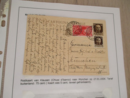 Collection Spécialisée Autriche Italie 1934 Carte Klausen Chiusi D'Isarco Vers Munchen - Storia Postale