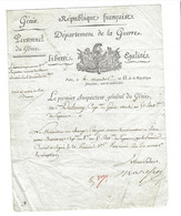 Autographe Marescot Premier Inspecteur Général Du Génie ,  Capitaine Dubourg Messidor An 11 - Documentos