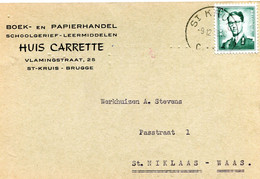 1959 Kaart Van HUIS CARRETTE St Kruis Brugge - Papierhandel - Betreft Inktpotten In Phenol - Zie Scan Voor Details Zegel - 1953-1972 Occhiali