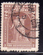 PERU' 1938 PROTECTION BY JOHN WARD “American Bank Note Company" PRO DESOCUPADOS DISOCCUPATI CENT.2 USATO USED OBLITERE' - Pérou