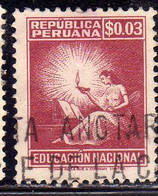 PERU' 1950 EDUCATION NATIONAL EDUCAZIONE NAZIONALE OBLIGATORY TAX TASSA ABBLIGATORIA SOL 0,03c USATO USED OBLITERE' - Pérou