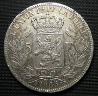 RARE ZELDZAAM 5 FRANCS 1865 LEOPOLD II - ZILVER - SILVER - BELGIQUE (#01) - 5 Francs