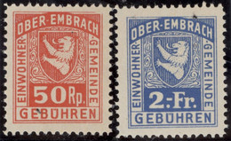 Heimat ZH OBER EMBRACH Lot 2 Fiskalmarken 50 Cent., 2.- Fr. - Steuermarken