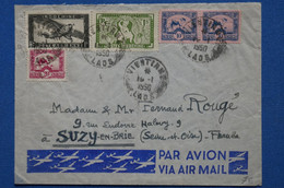 V1 INDO CHINA BELLE LETTRE 1950 VIENTIANE POUR SUZY FRANCE + PAIRE DE T.P INDOCHINE + AFFRANCH. PLAISANT - Storia Postale