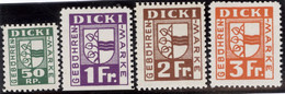 Heimat BE DICKI Kriechenwil Lot 4 Fiskalmarken  50 Cts., 1.-, 2.-, 3.- Fr. - Steuermarken