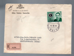 BIG - SAN MARINO , Raccomandata 15.10.1964 : Il 115 Lire Isolato Lyons - Lettres & Documents