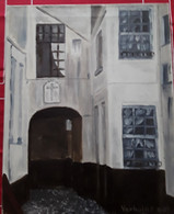 Schilderij Van Vlaaikensgang In Antwerpen 1975 Door F. Verhulst - Olii