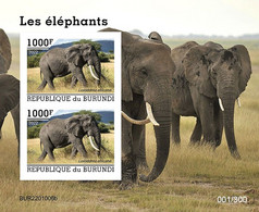 Burundi 2022, Animals, Elephants, Block IMPERFORATED - Unused Stamps
