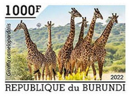 Burundi 2022, Animals, Giraffes, 1val IMPERFORATED - Unused Stamps