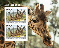 Burundi 2022, Animals, Giraffes, Block IMPERFORATED - Unused Stamps