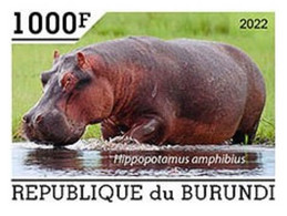 Burundi 2022, Animals, Hippo, 1val IMPERFORATED - Unused Stamps