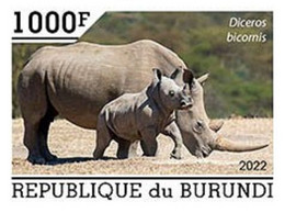 Burundi 2022, Animals, Rhino, 1val IMPERFORATED - Nuovi