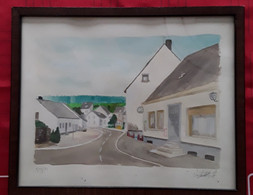 Aquarel Dorpsstraat 1/11/1974 Door F. Verhulst - Huiles