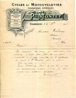 FACTURE.73.SAVOIE.CHAMBERY.CYCLES. MOTOCYCLETTES AUTOMOTO,TERROT.MACHINES ACOUDRE " NEVA ".P.MONTET. - Automobile