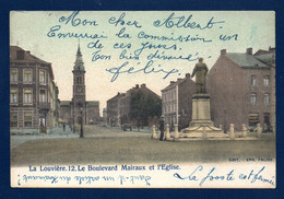 La Louvière. Boulevard Mairaux. Eglise St. Joseph. Café Molière. Statue Amand Mairaux ( V. Rousseau 1890). 1906 - La Louviere