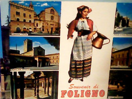 SALUTI DA FOLIGNO VEDUTE VEDUTINE RAGAZZA IN COSTUME  SOUVENIR VB1984 IM3866 - Foligno