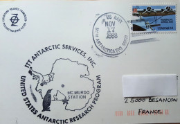Carte Paul Emile Victor Postée à Mc Murdo 17 Nov 1988 Avec Grand Cachet Illustré US Antarctic Research Program - Programmi Di Ricerca