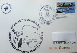 Carte Paul Emile Victor Postée à Mc Murdo 17 Nov 1988 Avec Grand Cachet Illustré US Antarctic Research Program - Programas De Investigación