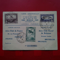 LETTRE CARTE AEROPOSTALE PARIS BRUXELLES PARIS LIGNES FARMAN 1930 - 1927-1959 Brieven & Documenten