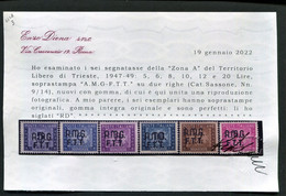 TRIESTE 1947-49 SEGNATASSE SU DUE RIGHE SERIE CPL. ** MNH LUSSO CERT. DIENA - Segnatasse