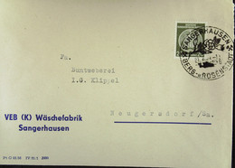 DDR: Dienst-Brief Mit 20 Pf SoSt. SANGERHAUSEN 21.2.57 Abs:VEB (K) Wäschefabrik Sangerhausen Nach Neugersdorf/Sa. Knr:37 - Service